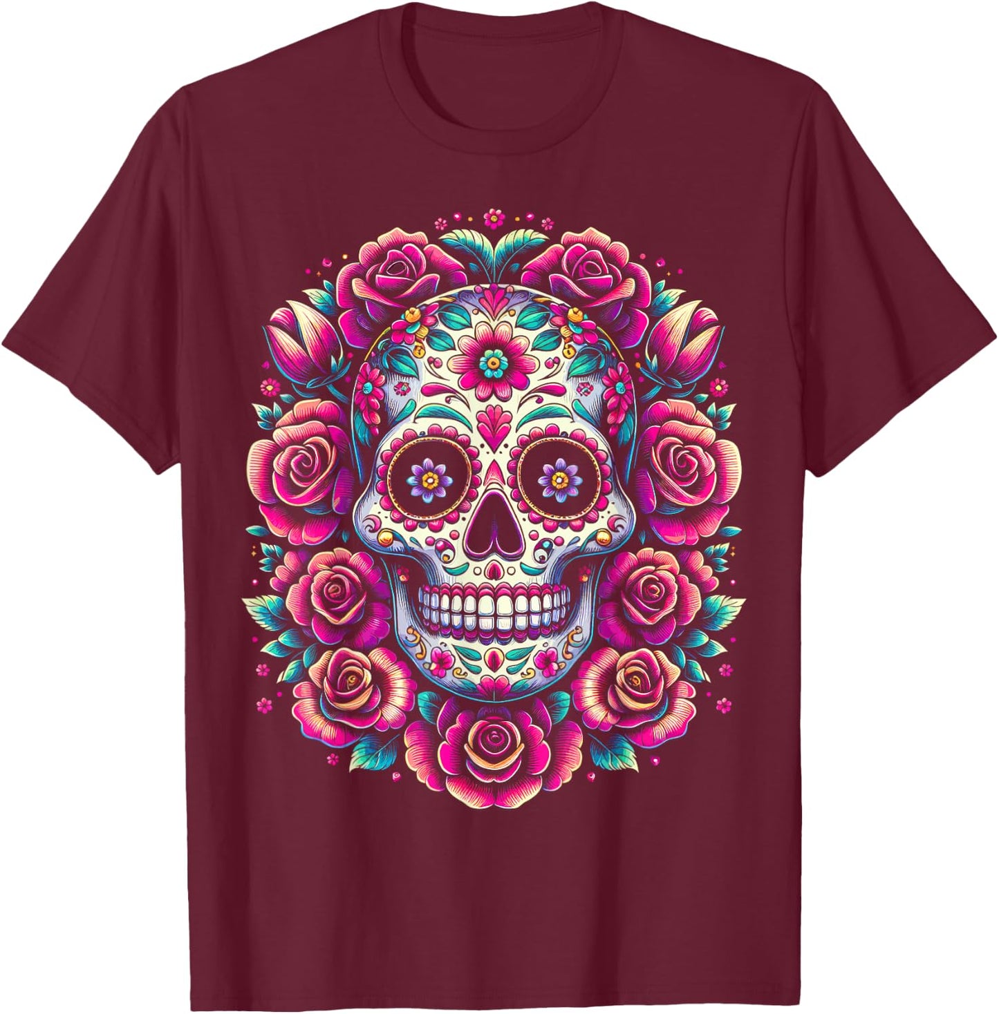 De Los Muertos Day of the Dead Sugar Skull Halloween Women T-Shirt - T-Shirt | Maroon