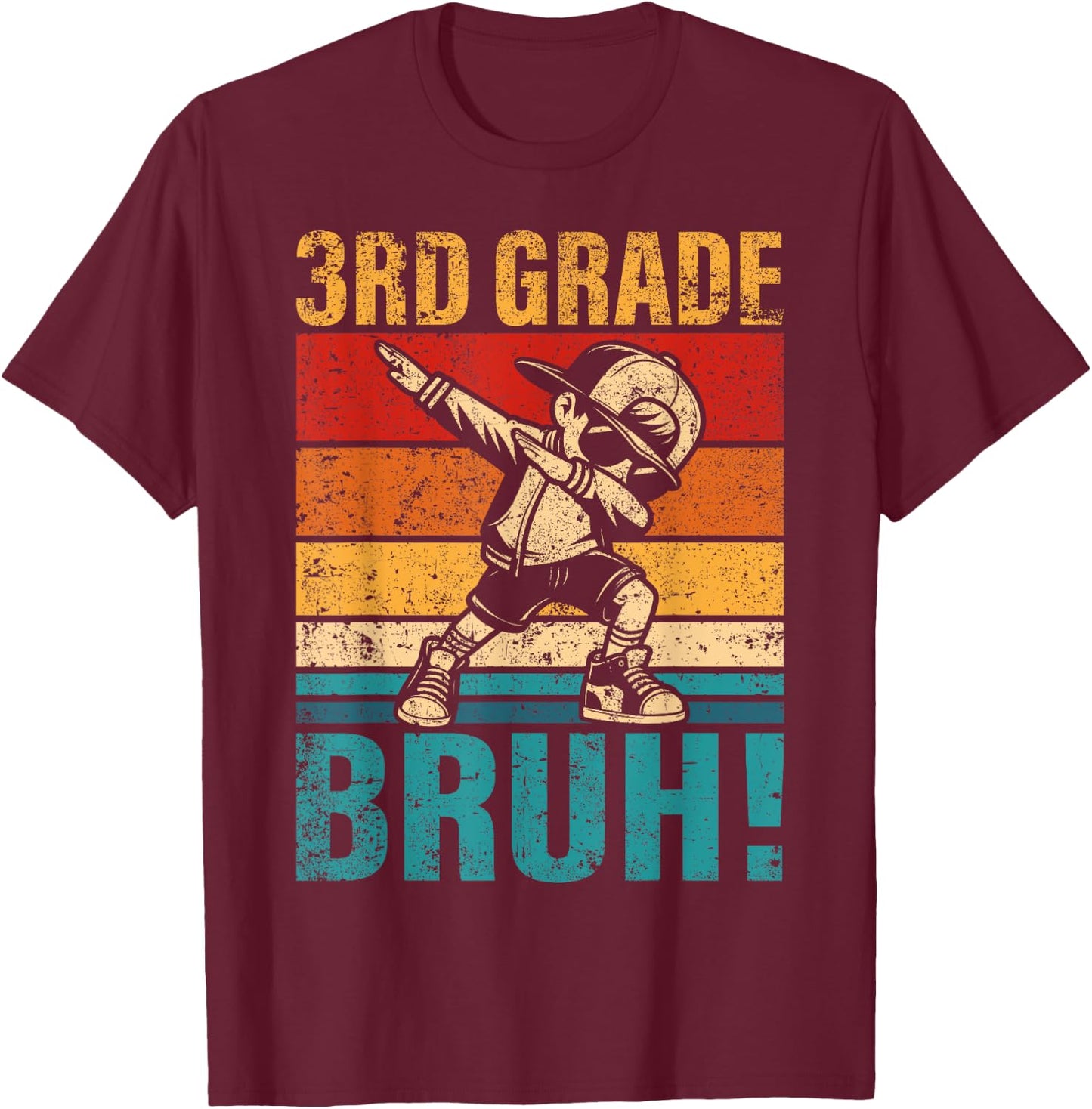 3rd Grade Bruh Dabbing Boy Third Grade Squad Boy Student T-Shirt - T-Shirt | Maroon