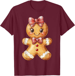 Coquette Bow Christmas Girly Gingerbread Cookie Baking Kids T-Shirt - T-Shirt | Maroon