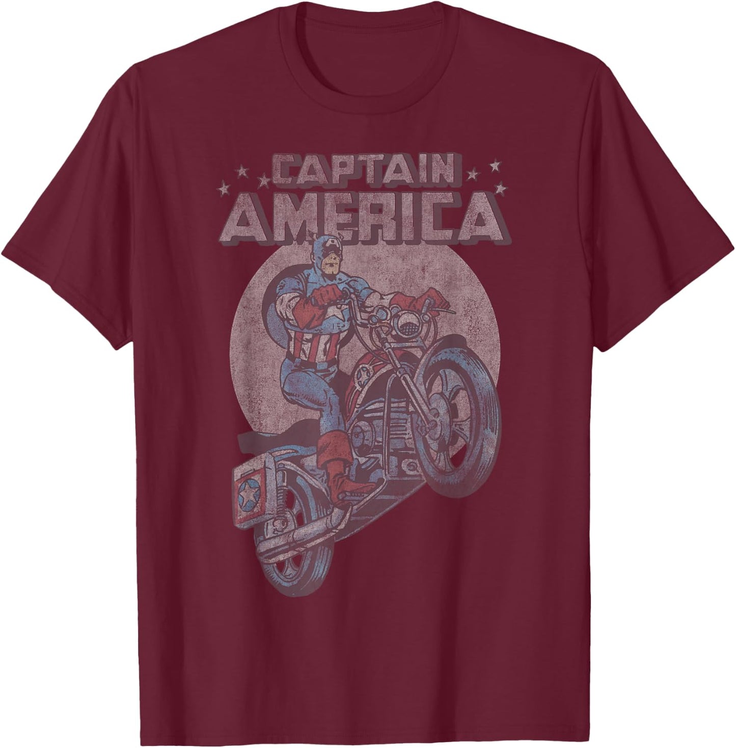 Marvel Avengers Captain America Motorcycle Portrait T-Shirt - T-Shirt | Maroon
