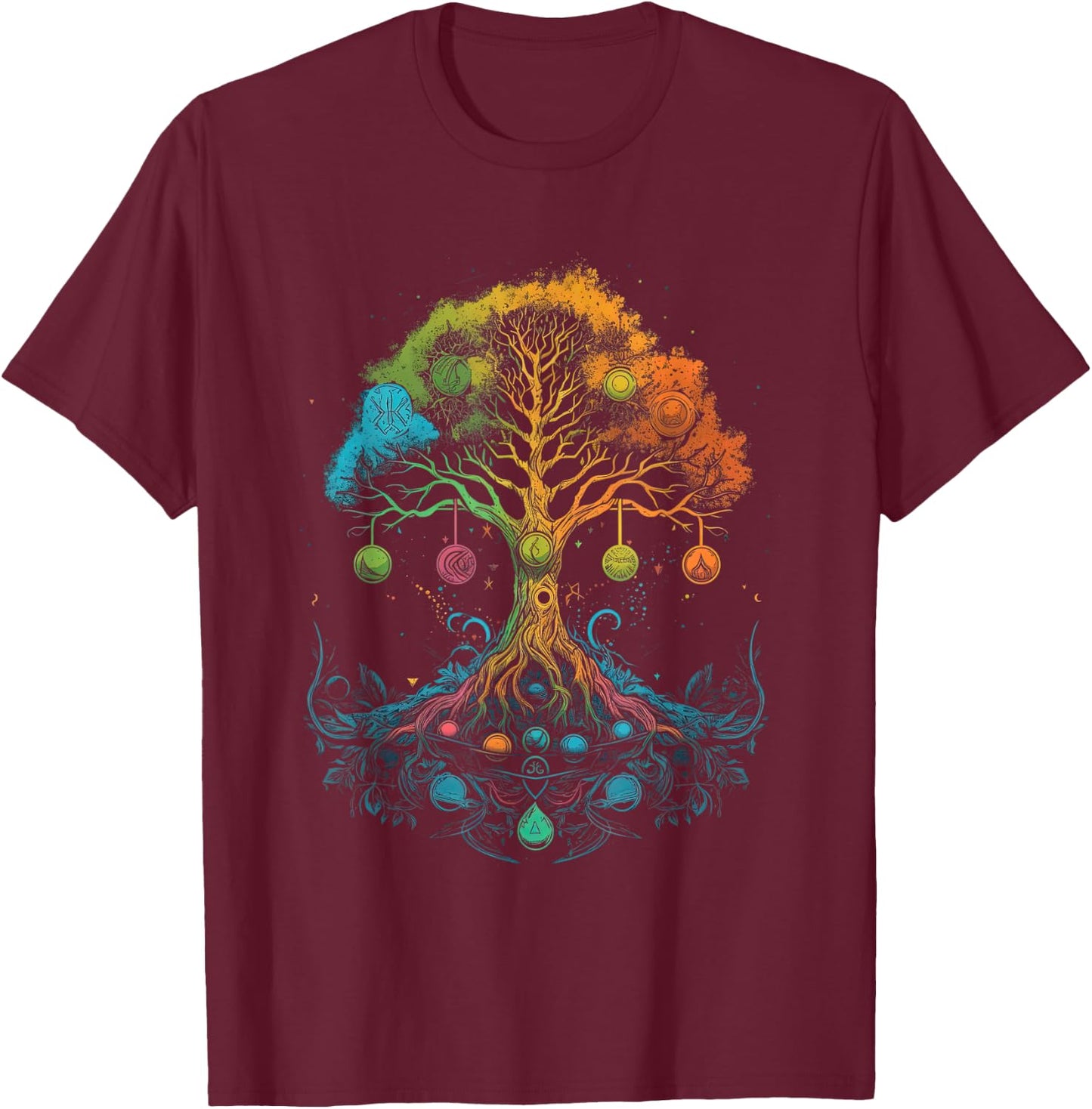 Yggdrasil Tree of Life with Moon Phases T-Shirt - T-Shirt | Maroon