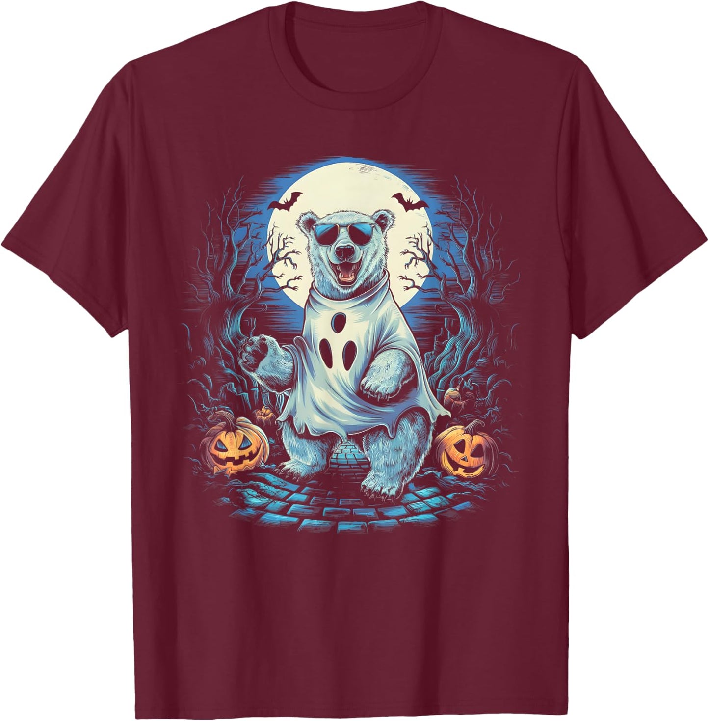 Cute Polar Bear Ghost Spooky Funny Halloween Costume Vintage T-Shirt - T-Shirt | Maroon