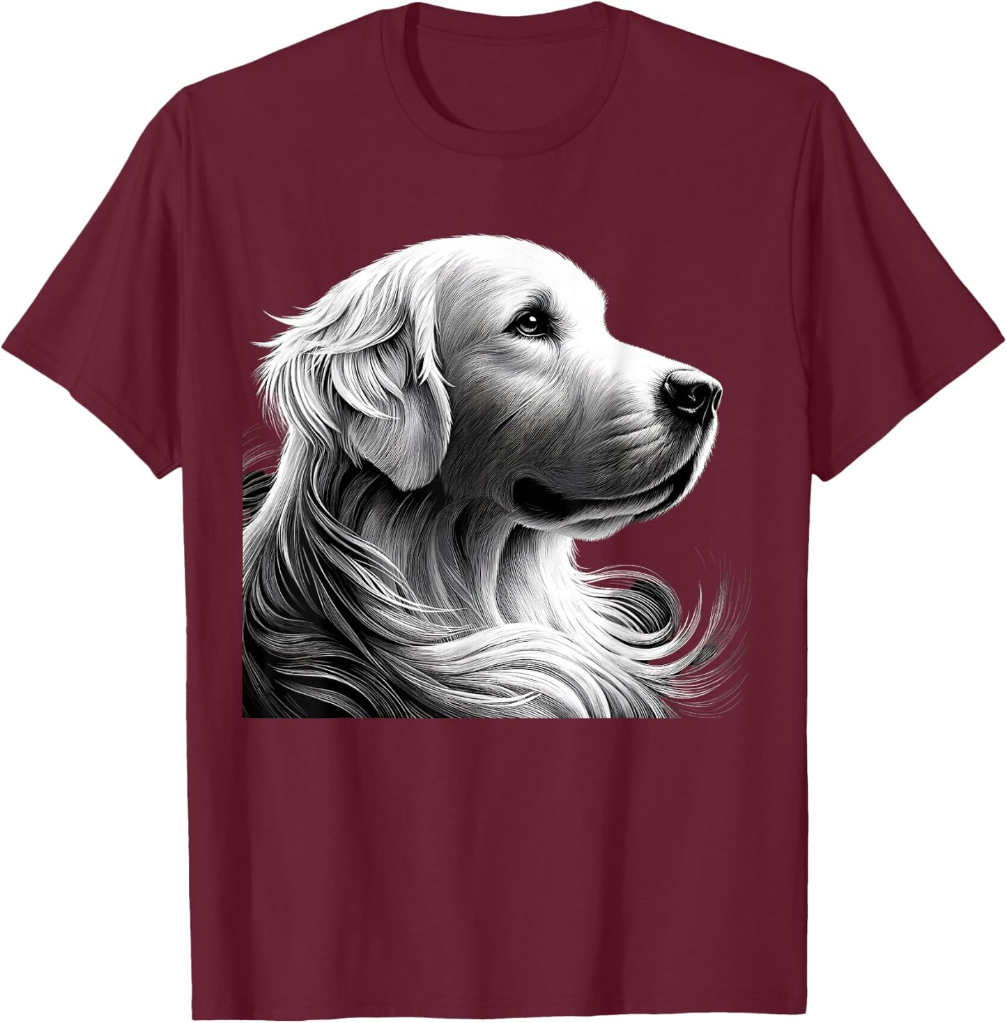 Majestic White English Cream Golden Retriever Sketch Devine T-Shirt - T-Shirt | Maroon