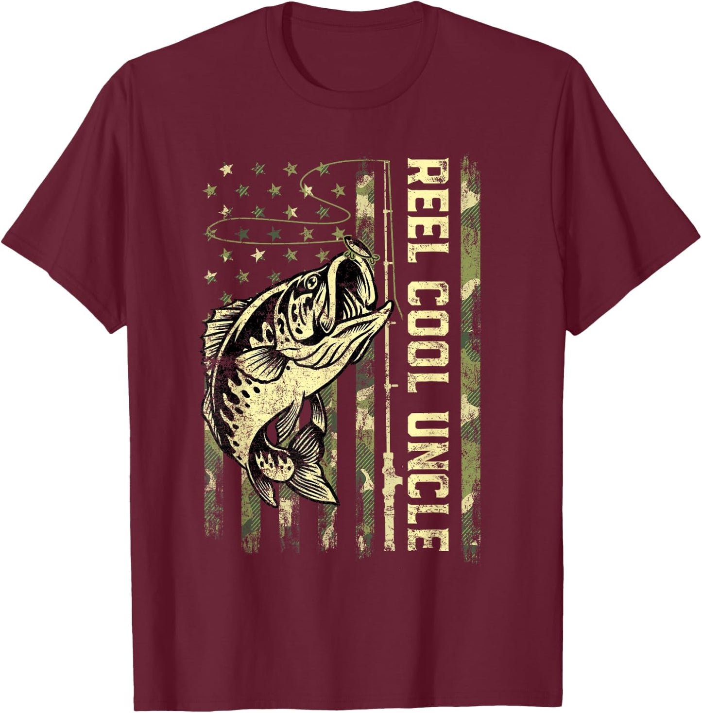 Reel Cool Uncle Fisherman Camouflage Father's Day T-Shirt - T-Shirt | Maroon