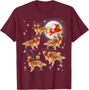 Christmas Santa Claus Riding Golden Retriever Xmas Pajamas T-Shirt - T-Shirt | Maroon