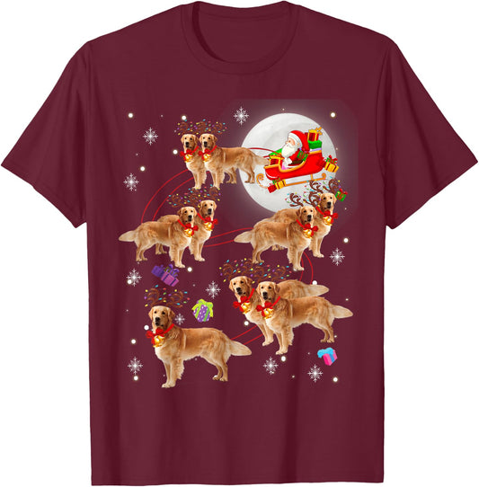 Christmas Santa Claus Riding Golden Retriever Xmas Pajamas T-Shirt - T-Shirt | Maroon