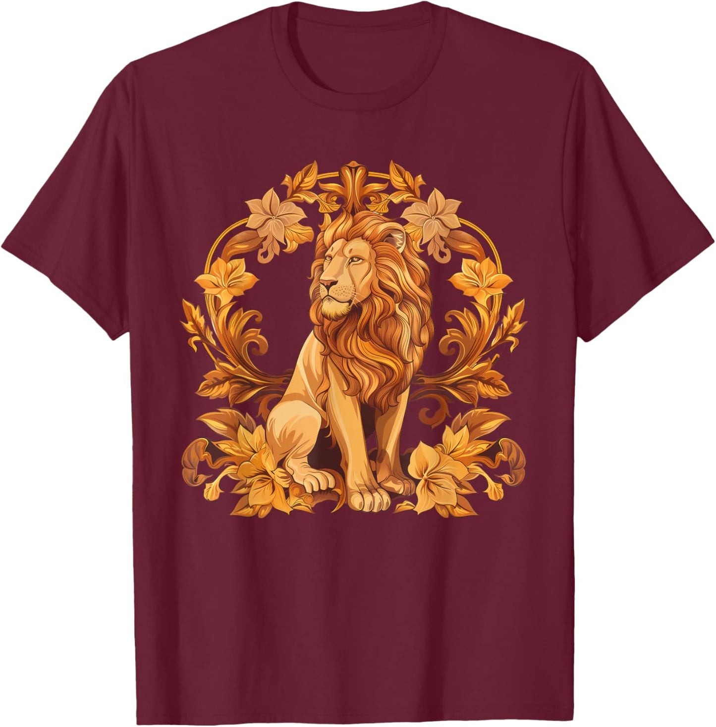 lionco. -Adults, -Kids Lion Graphic - Black, Small, Short Sleeve T-Shirt - T-Shirt | Maroon