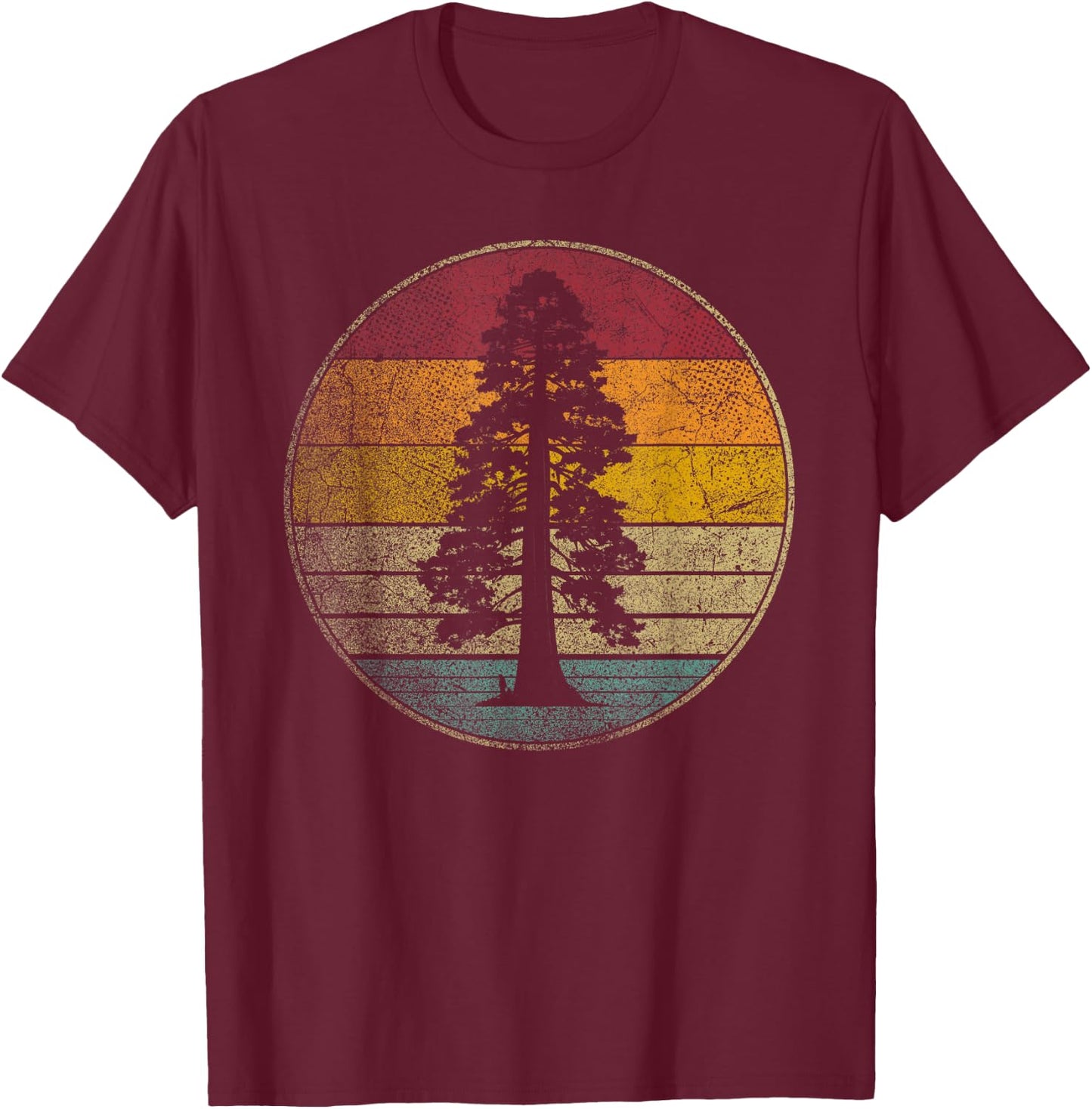Sequoia Tree - Nature Retro Style National Park Vintage T-Shirt - T-Shirt | Maroon