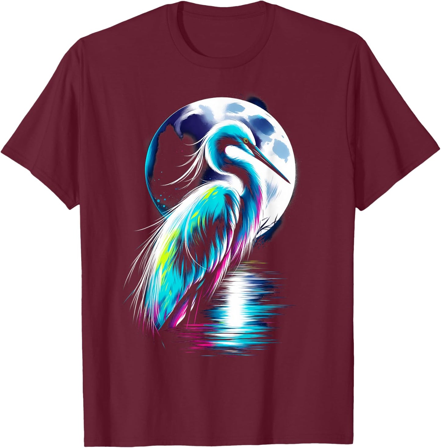 Colorful Egret Bird Spirit Animal Cool Illustration T-Shirt - T-Shirt | Maroon