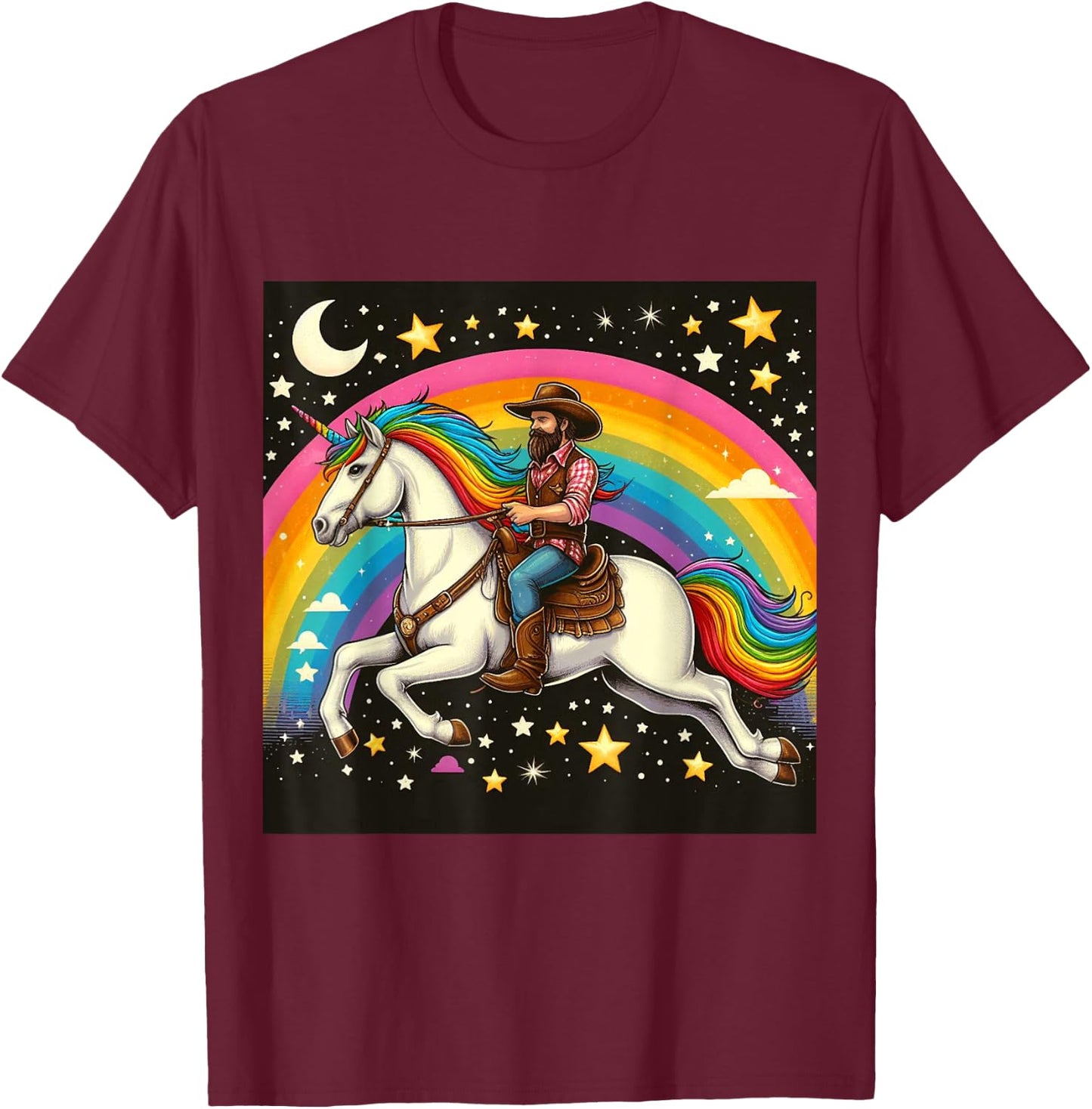 Cowboy Riding A Unicorn Boys Girls Men Women Kids Adults T-Shirt - T-Shirt | Maroon