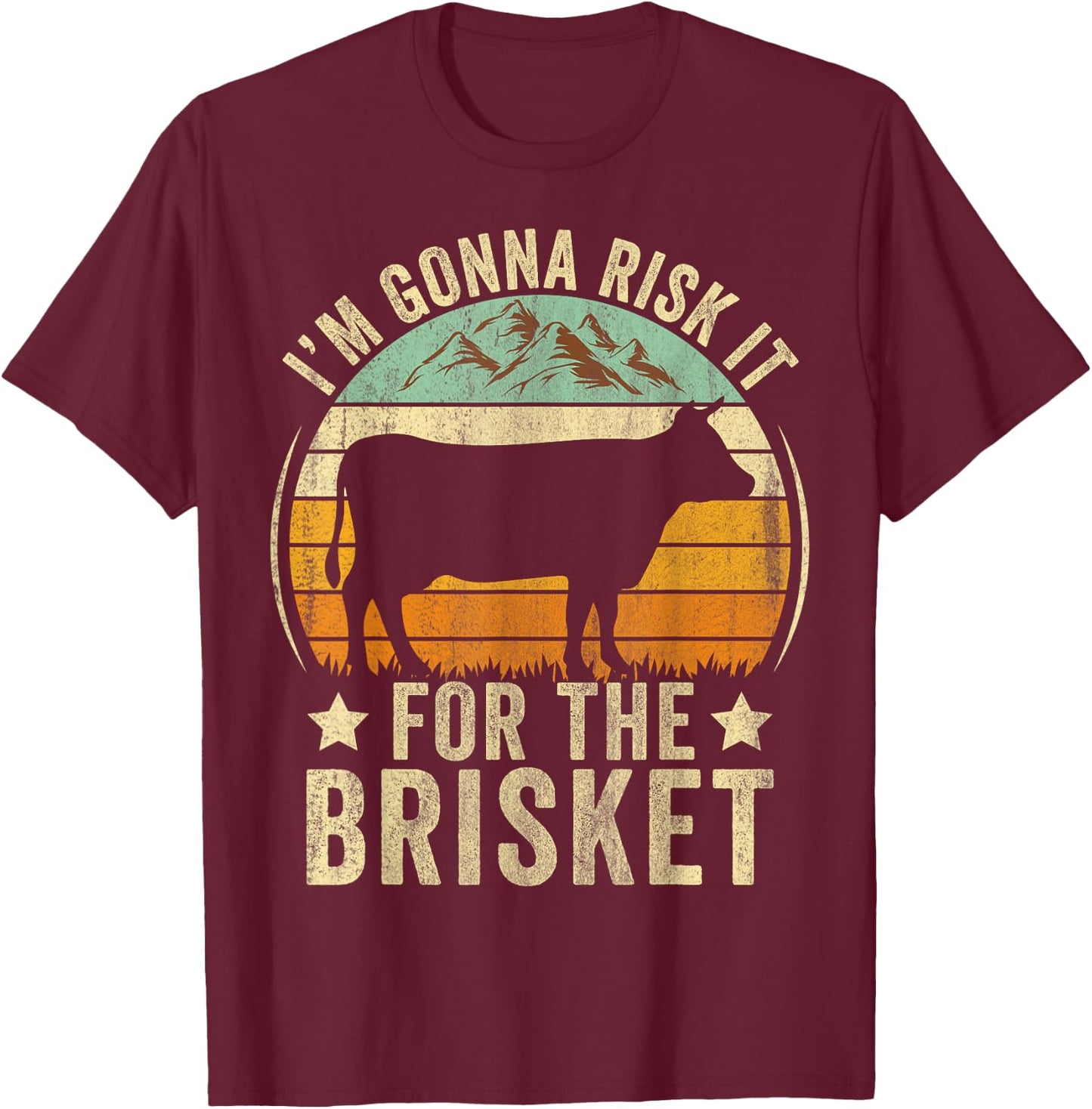 RISK IT FOR THE BRISKET Funny Meat Smoker BBQ Chef Retro T-Shirt - T-Shirt | Maroon