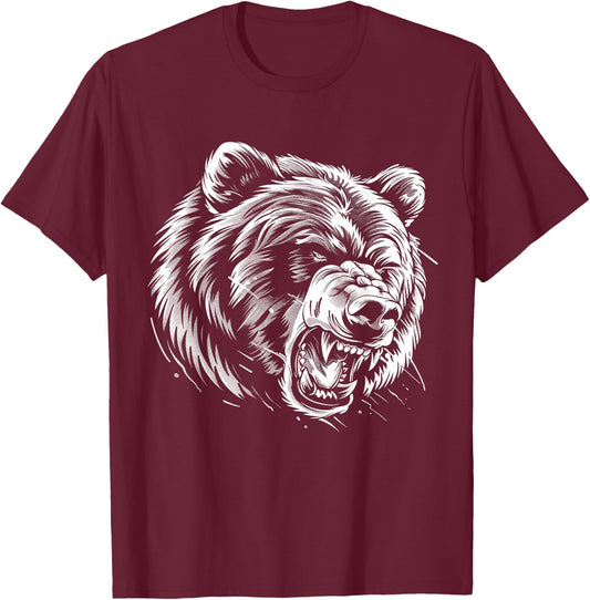 Angry Grizzly Bear T-Shirt - T-Shirt | Maroon