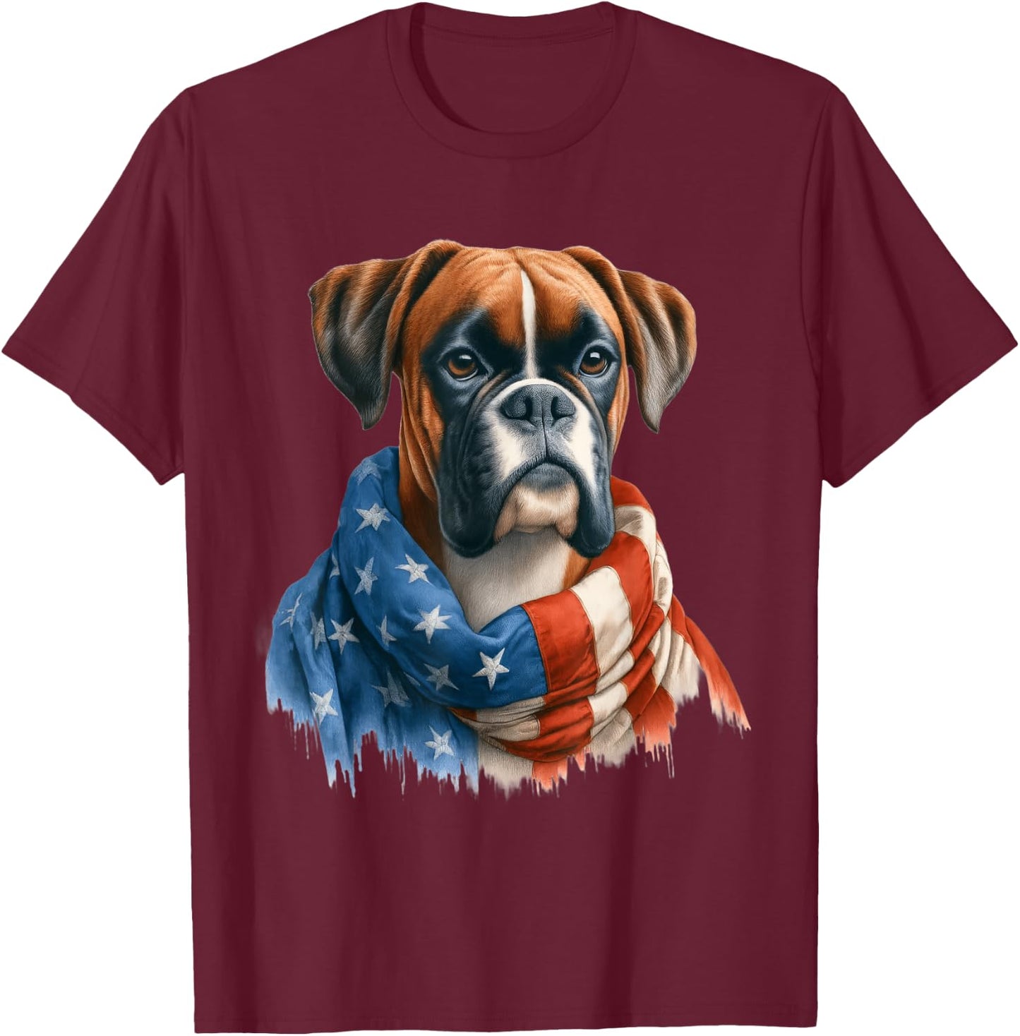 Boxer American Flag Patriotic Boxer Dog Lover 4th of July T-Shirt - T-Shirt | Maroon