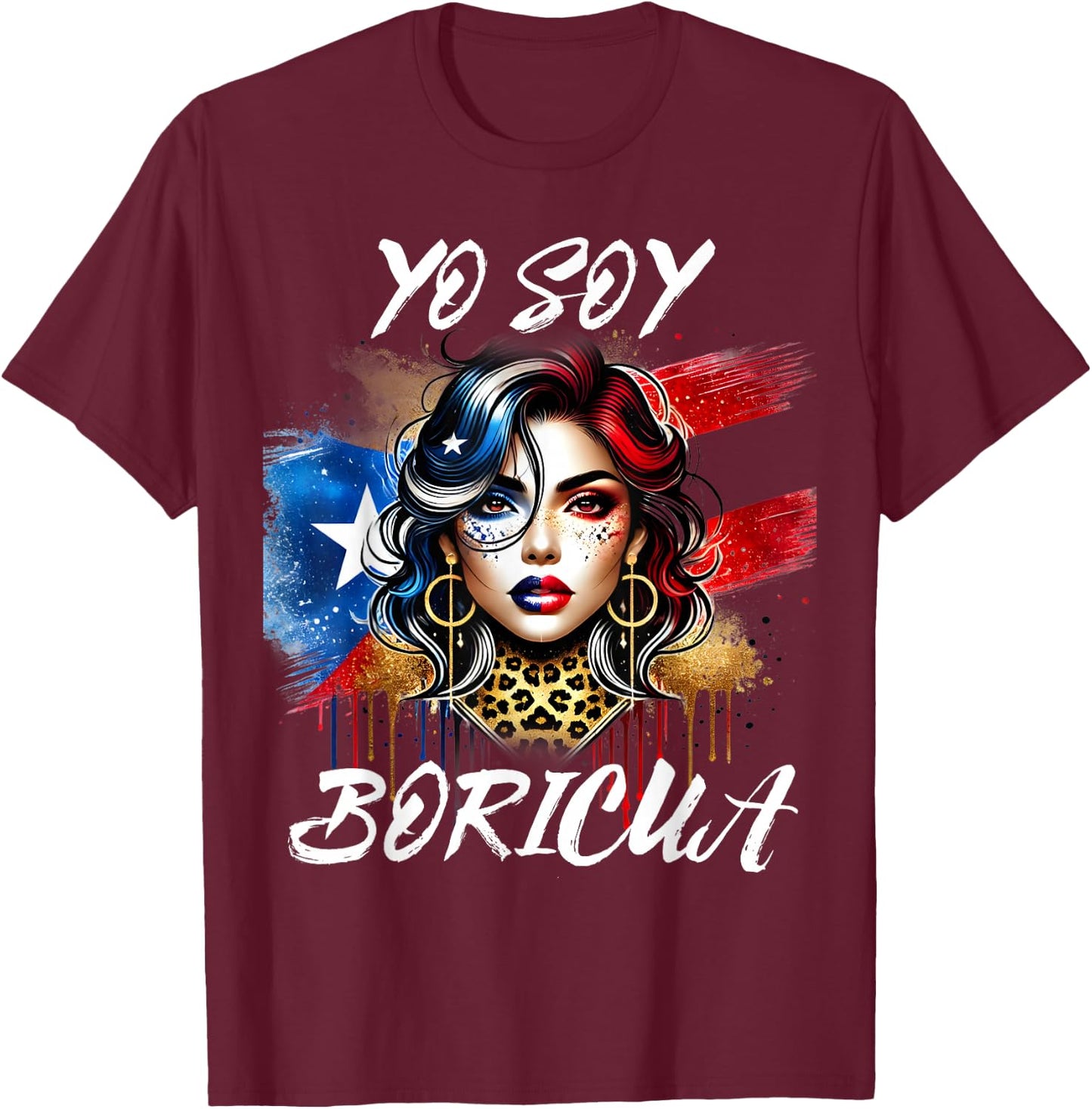 Puerto Rican Woman Yo Soy Boricua Puerto Rico Flag Hispanic T-Shirt - T-Shirt | Maroon