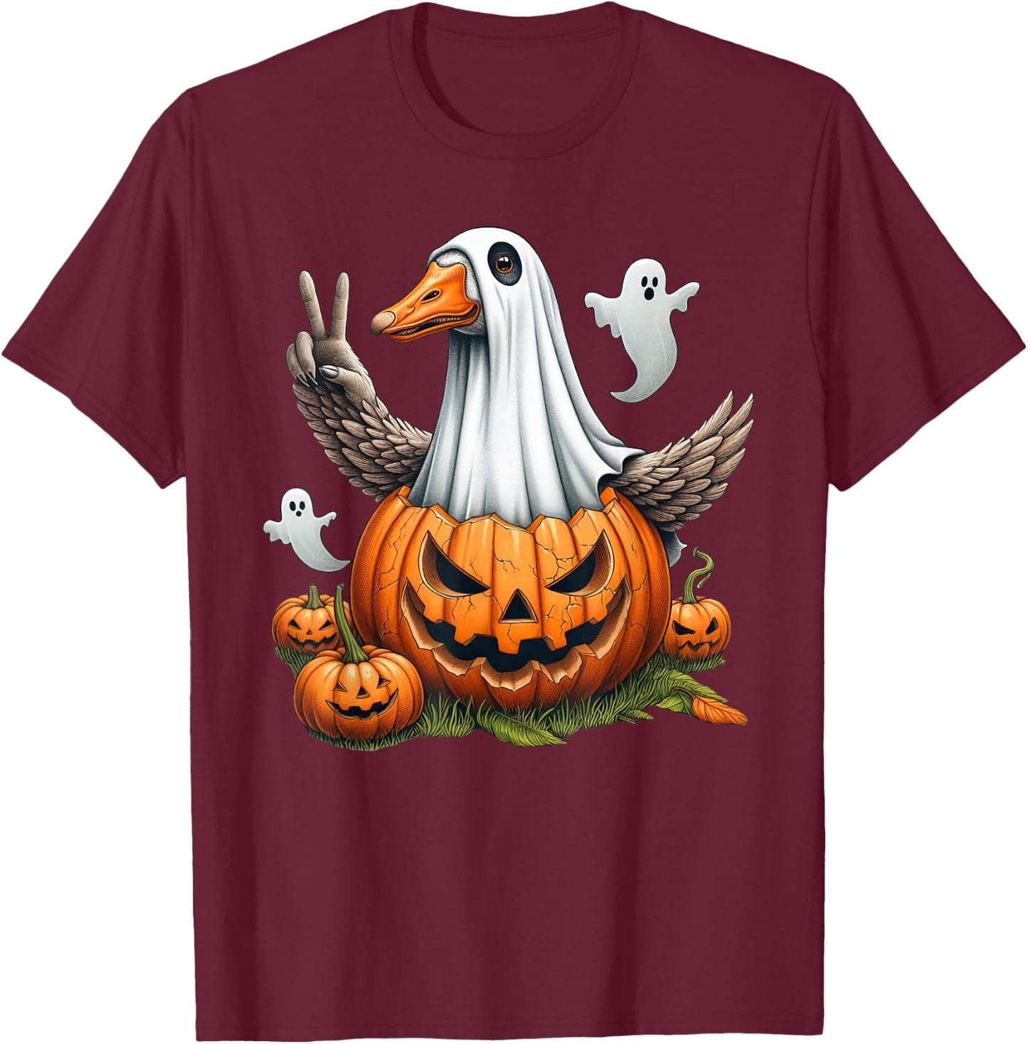 Funny Goose Boo Halloween Ghost Kids T-Shirt - T-Shirt | Maroon