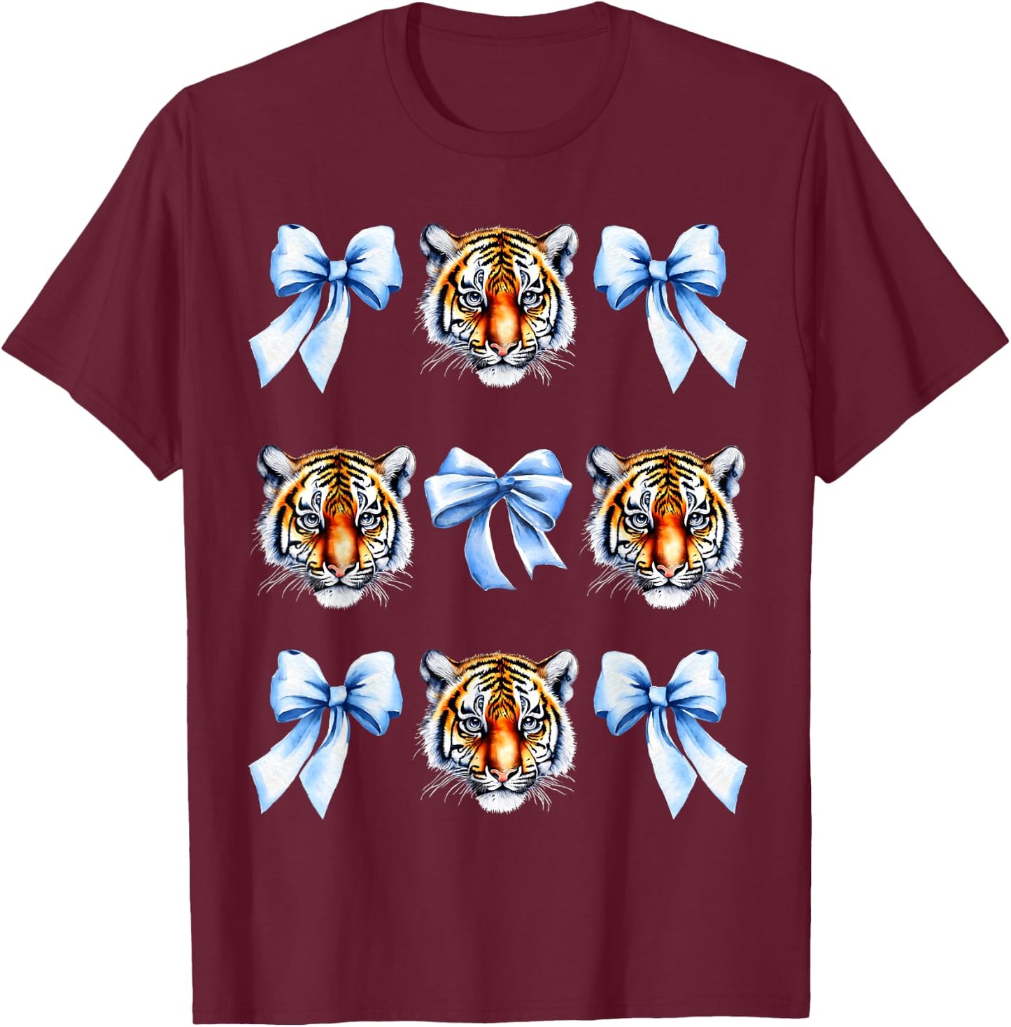 Blue Wild fantasy Tigers Coquette Bow Collage Girls Woman T-Shirt - T-Shirt | Maroon