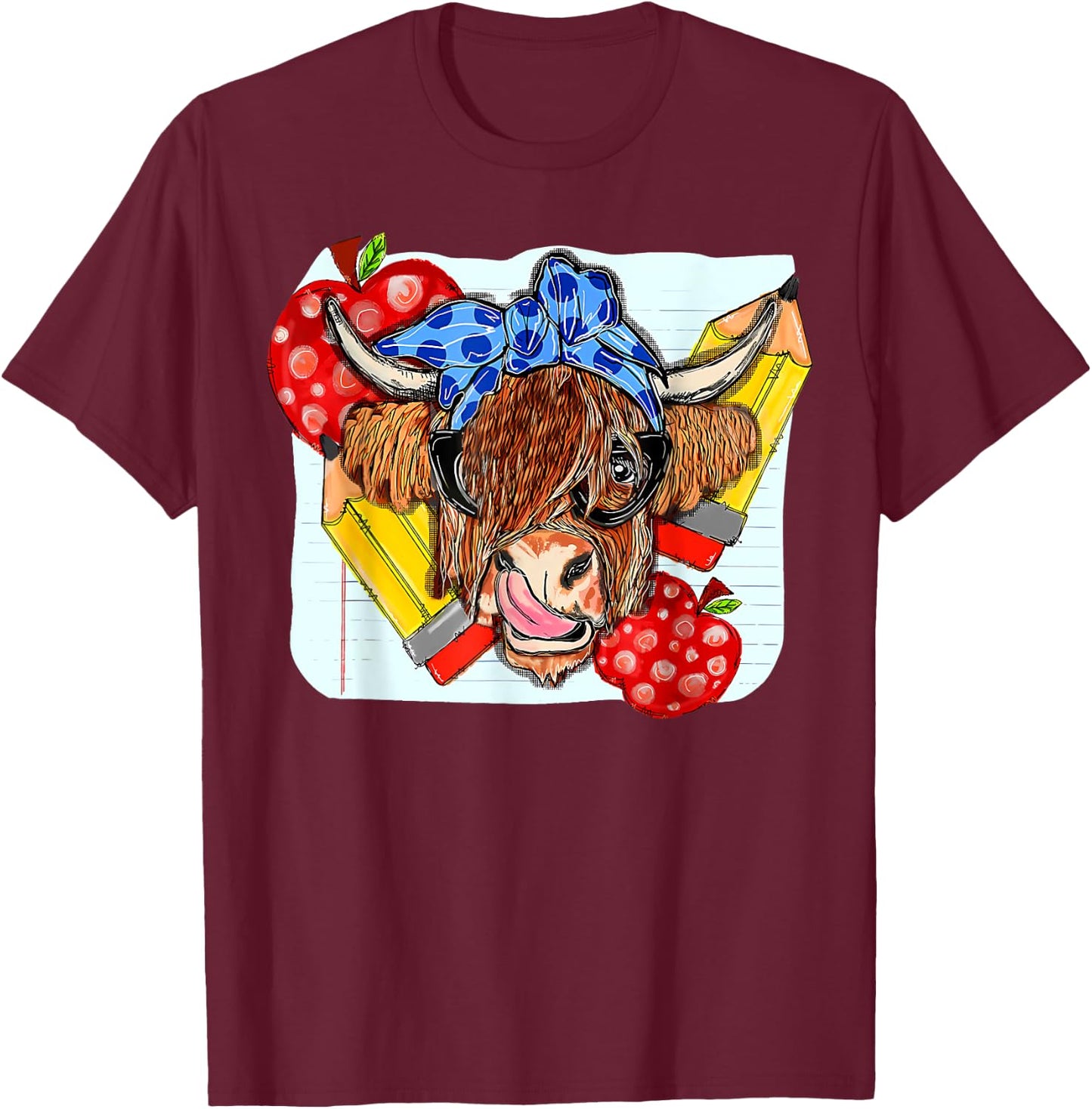 Highland Cow Teacher Western Country Funny Teacher Life Men Women T-Shirt - T-Shirt | Maroon