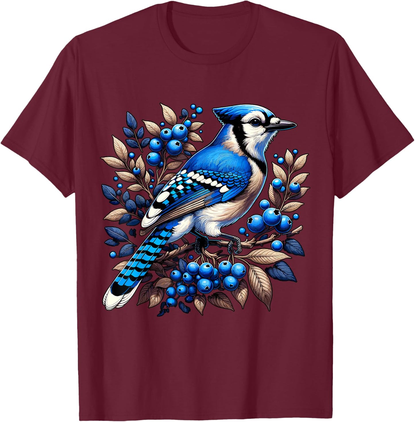 Blue Jay Bird , Small, Black T-Shirt - T-Shirt | Maroon