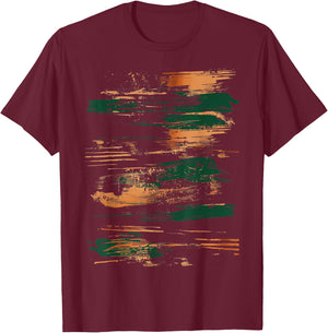 Green Orange Black Brushstrokes Graphic T-Shirt - T-Shirt | Maroon