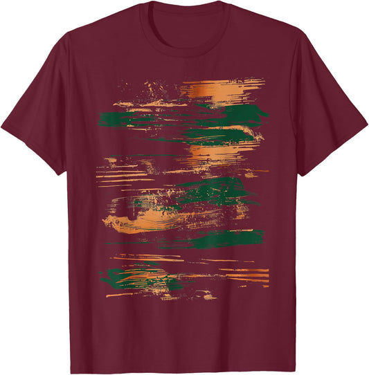 Green Orange Black Brushstrokes Graphic T-Shirt - T-Shirt | Maroon