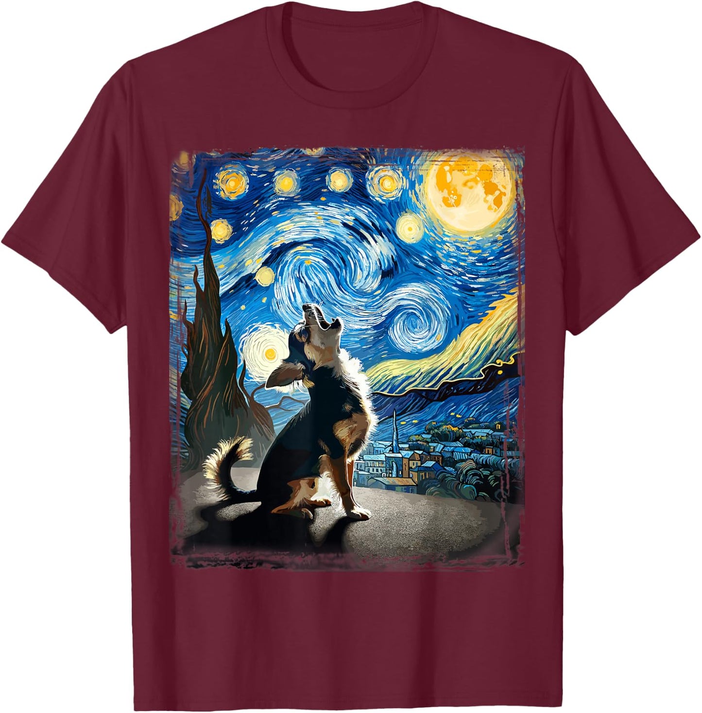 Chihuahua Dog Canine Art Van Gogh Starry Night Chihuahua T-Shirt - T-Shirt | Maroon