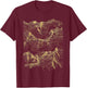 Mountain Range Abstract Art Minimalist Gold Lines - -Adults, Black, Small, Short Sleeve, Topographic Map T-Shirt - T-Shirt | Maroon