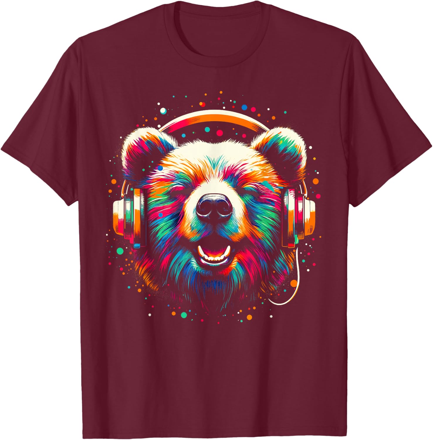Cool Bear Headphone Music Art Christmas Birthday T-Shirt - T-Shirt | Maroon