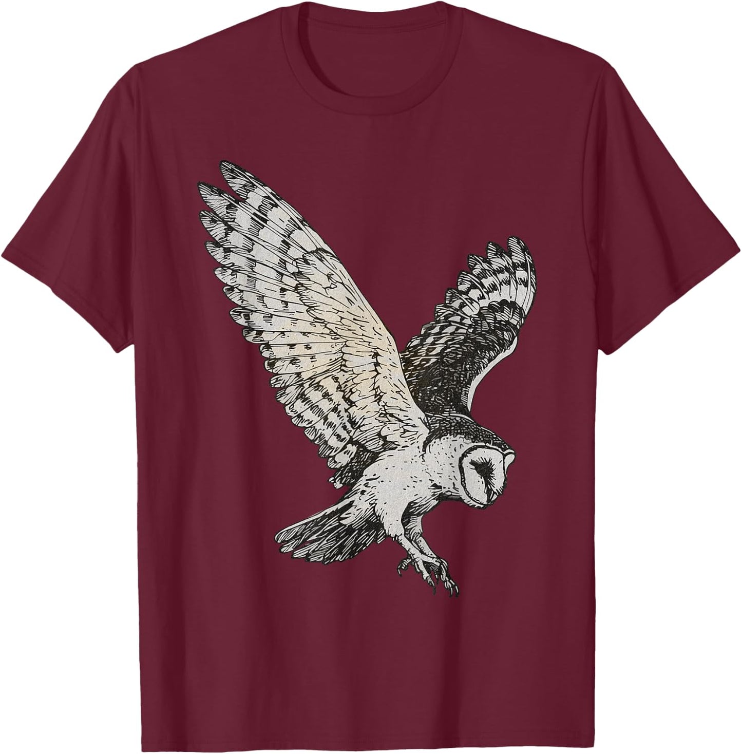 Vintage Aesthetic Nocturnal Birds Of Prey Night Flying Owl T-Shirt - T-Shirt | Maroon