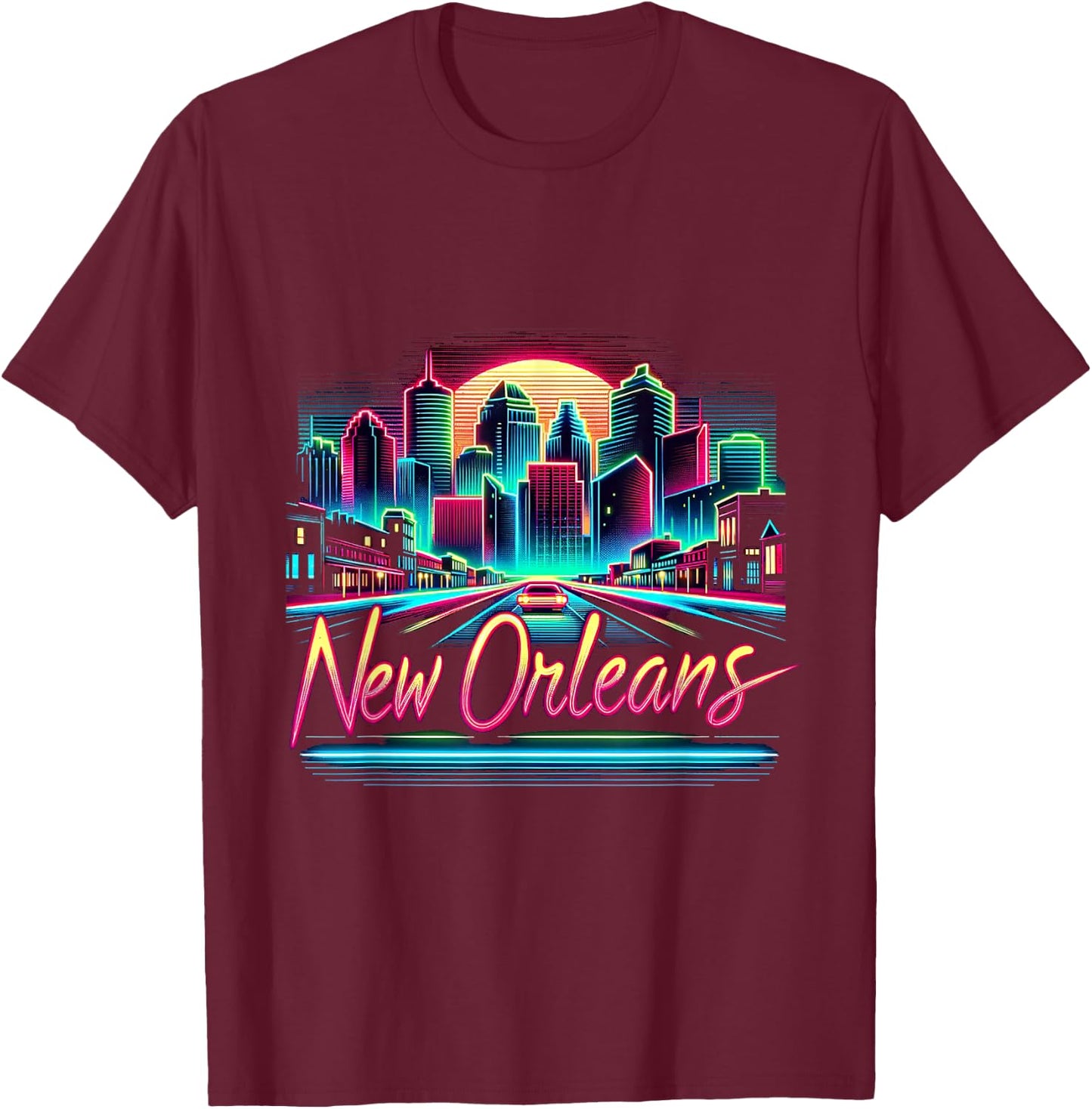 New Orleans Louisiana Shirt LA 80s 90s Retro City Skyline T-Shirt - T-Shirt | Maroon