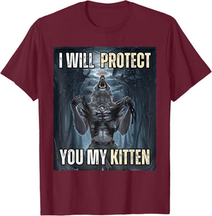 I'll protect you my kitten , Small, Black T-Shirt - T-Shirt | Maroon