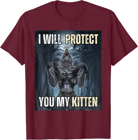 I'll protect you my kitten , Small, Black T-Shirt - T-Shirt | Maroon
