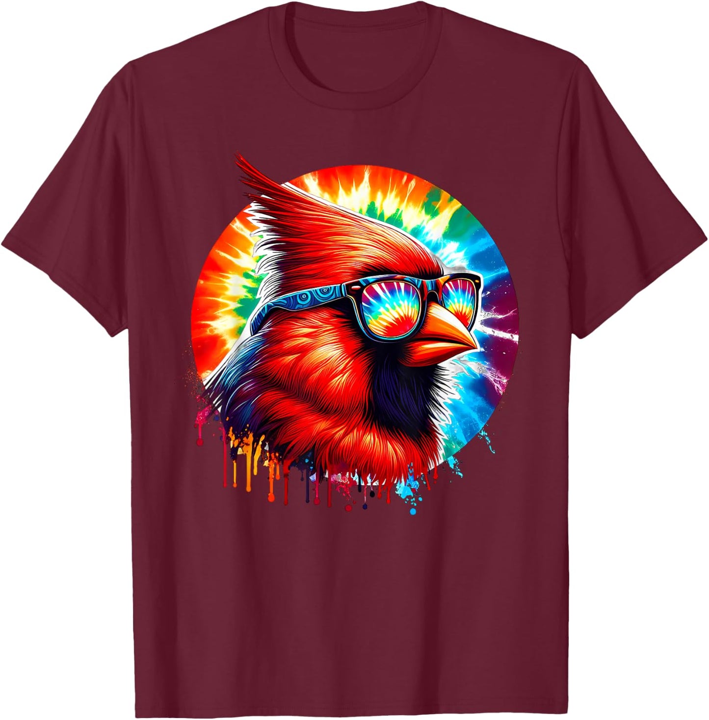Cool Tie Dye Cardinal Sunglasses Bird Illustration Art T-Shirt - T-Shirt | Maroon