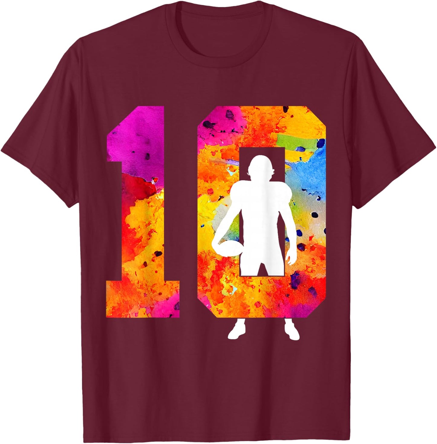Number 10 Years Football 10th Birthday T-Shirt - T-Shirt | Maroon