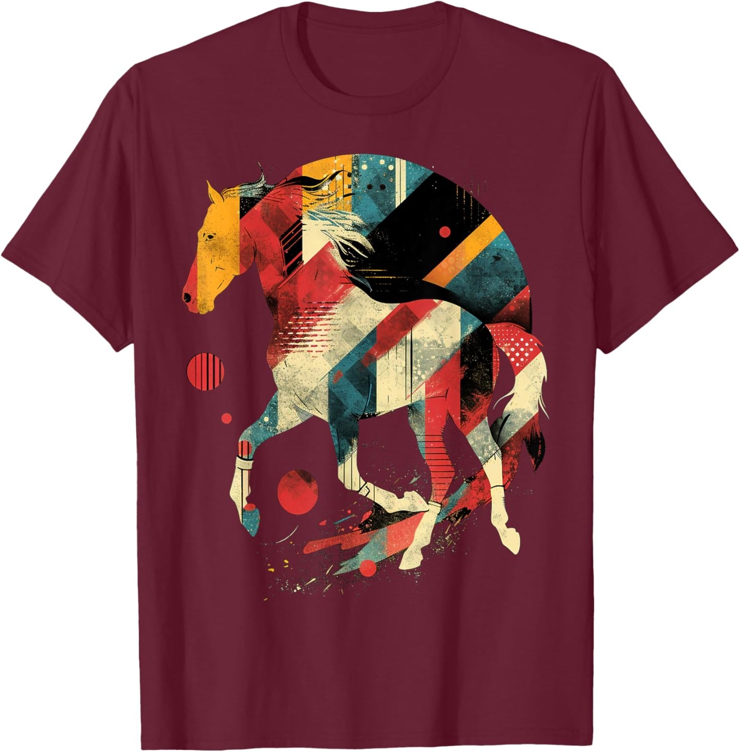 Artsy Polo player (equestrian) on Abstract Art Polo T-Shirt - T-Shirt | Maroon