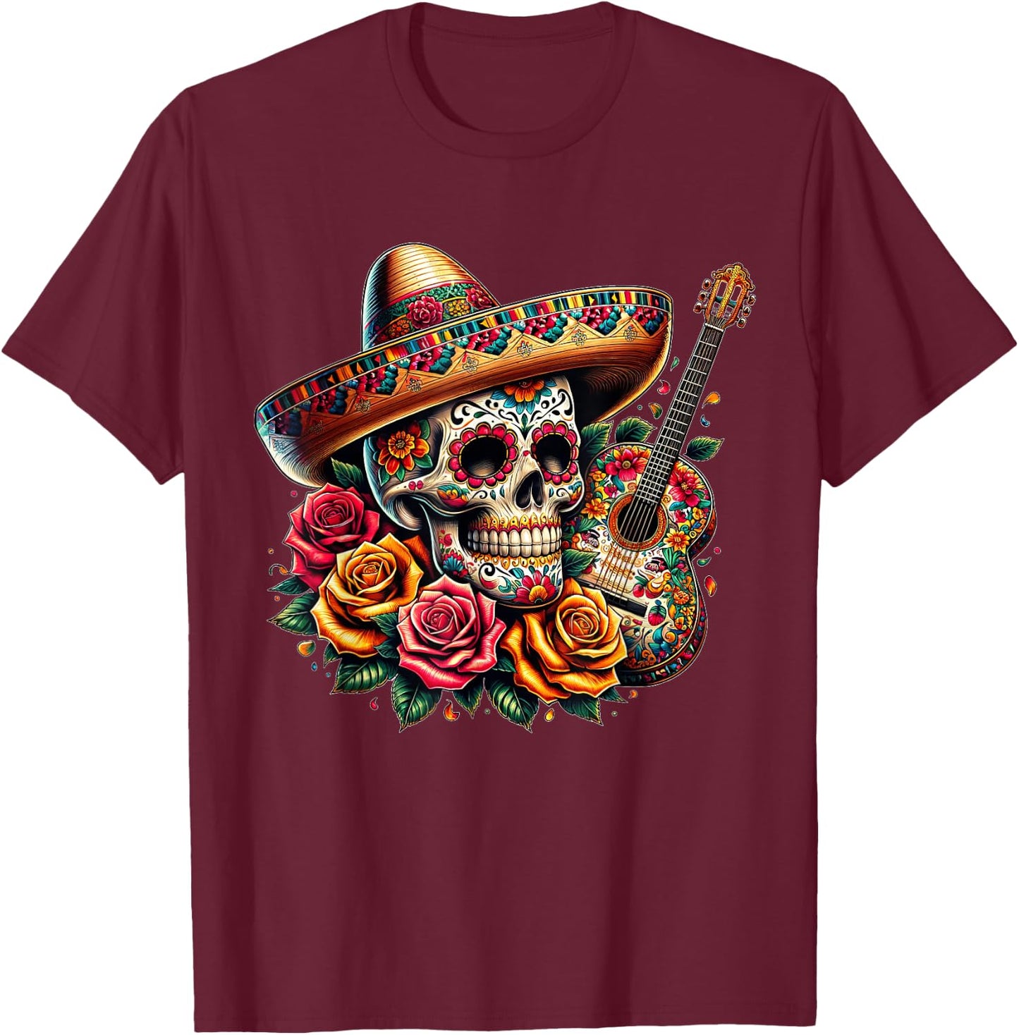 Cinco De Mayo Skull Sombrero Fiesta Mexican Skull Men Women T-Shirt - T-Shirt | Maroon