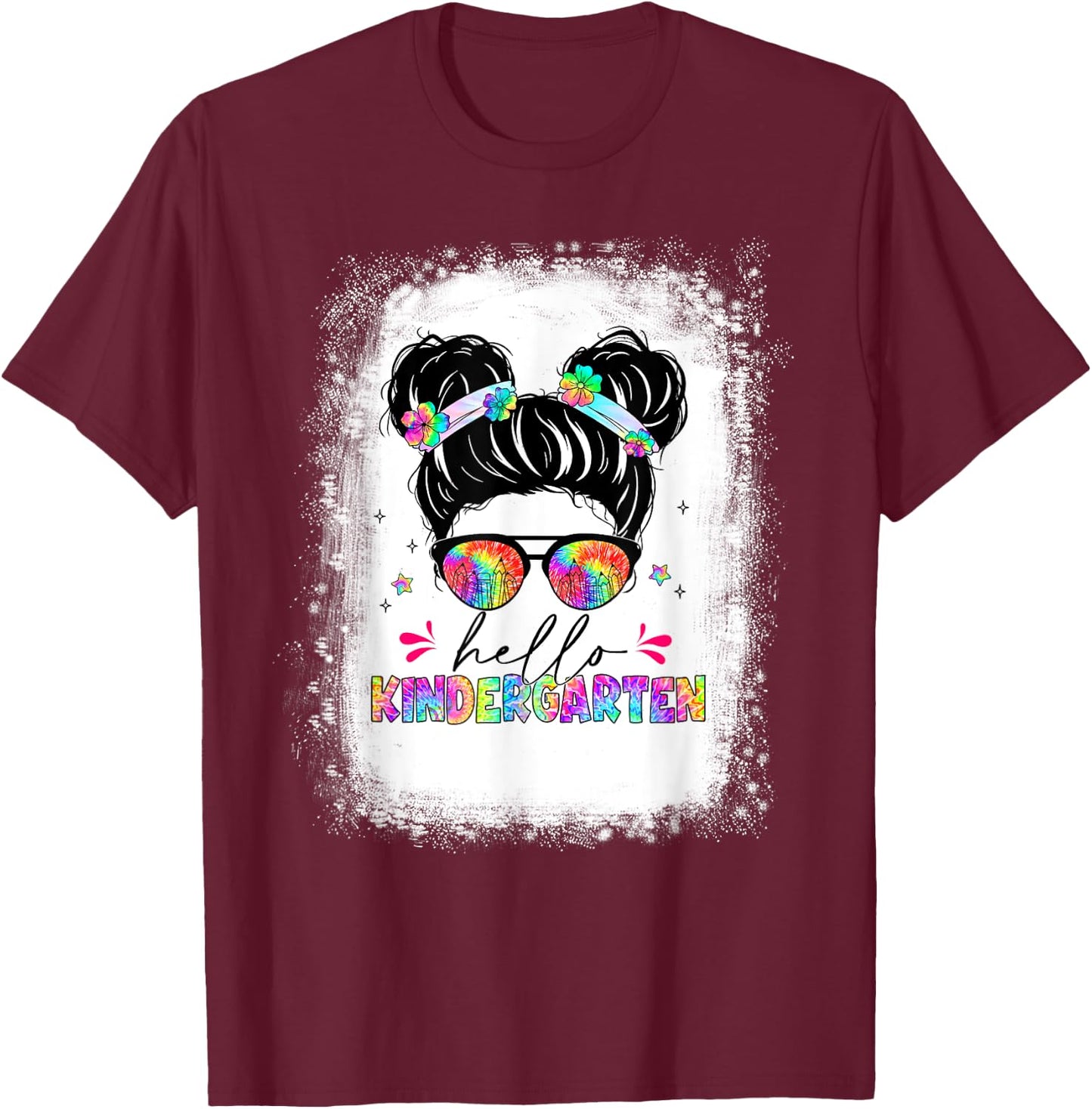 Hello Kindergarten shirt messy bun tie dye back to school T-Shirt - T-Shirt | Maroon