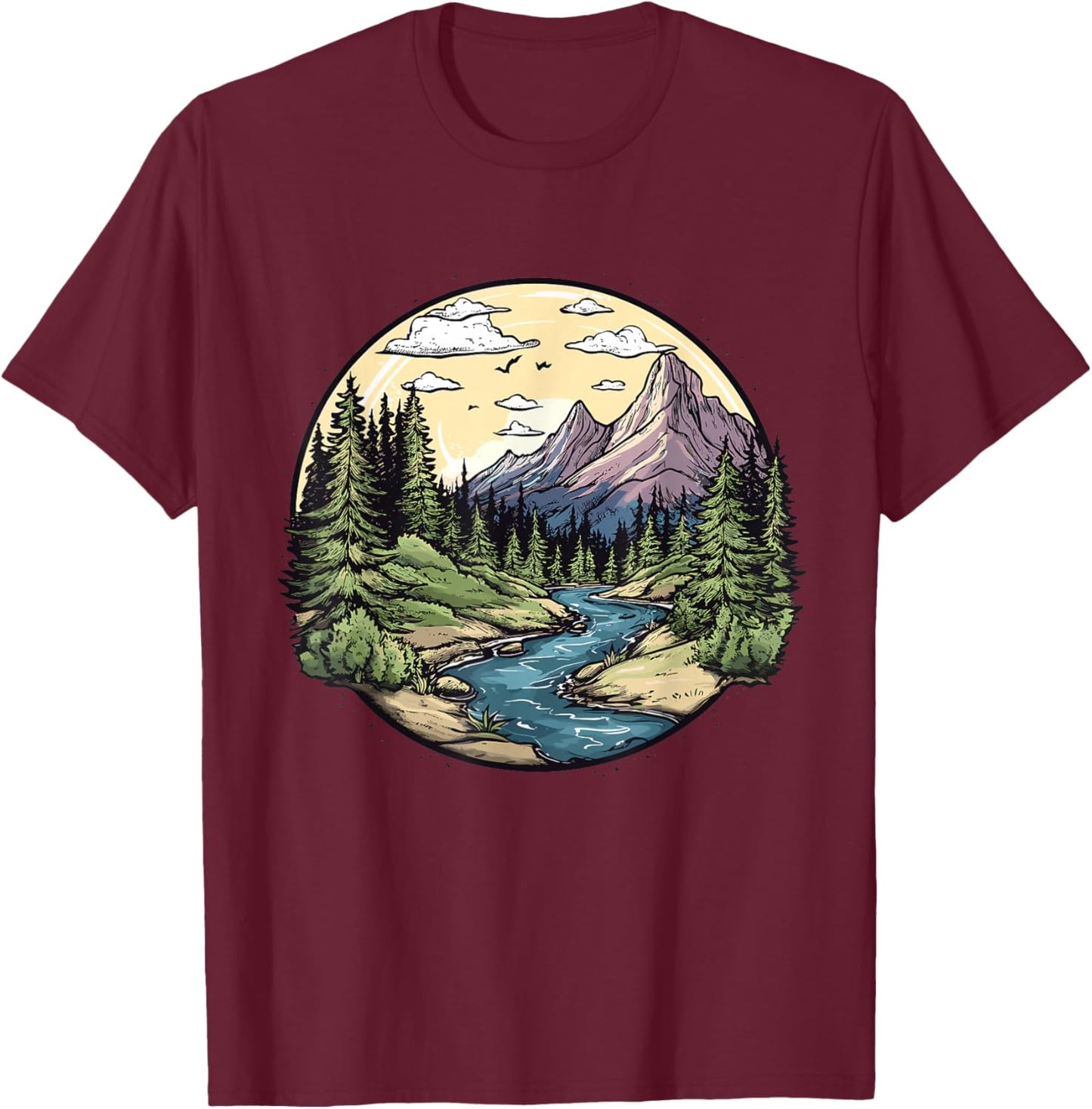 Hiking in Nature, Hiking T-Shirt - T-Shirt | Maroon