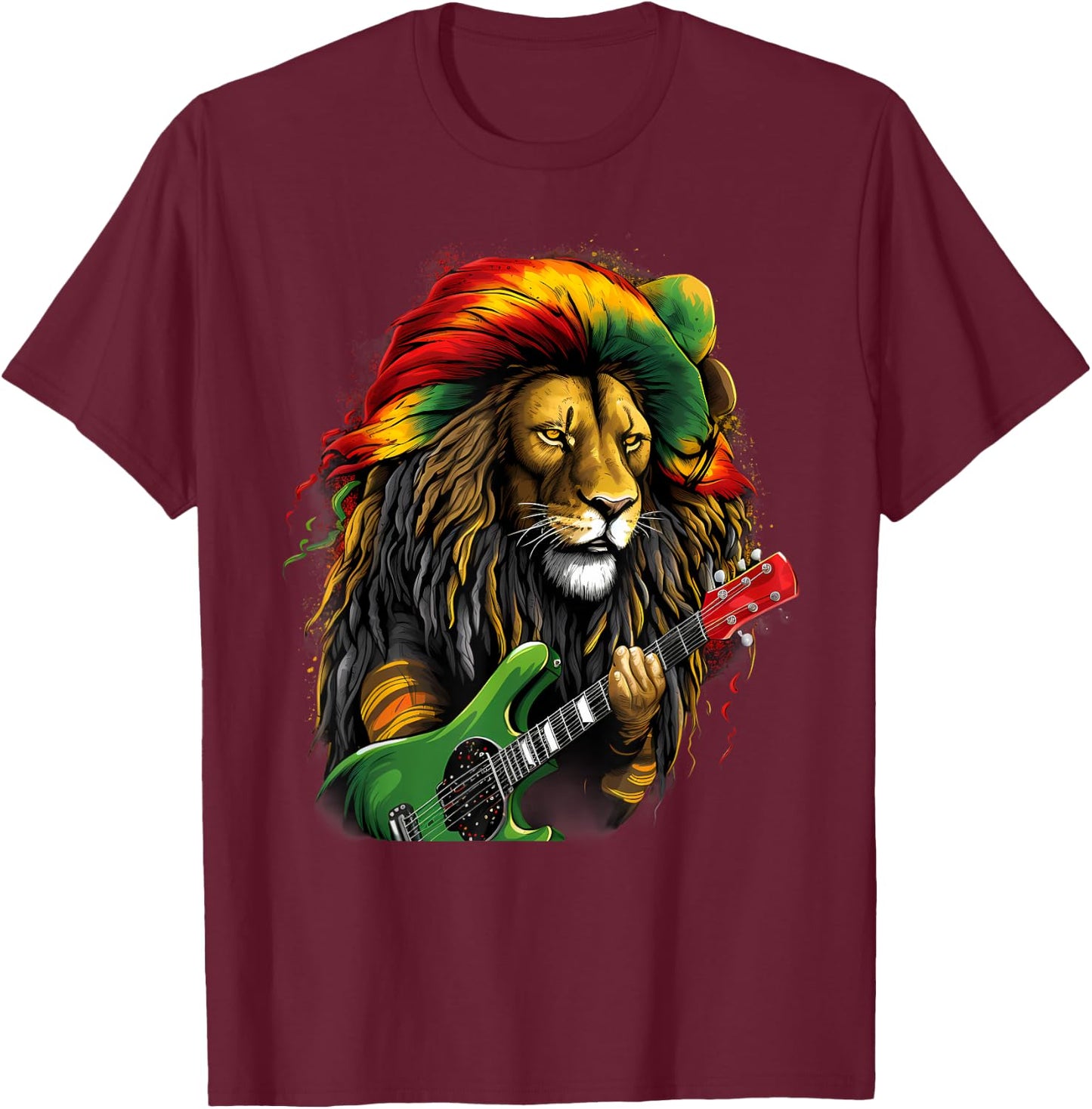 Rasta Reggae Lion Rastafarian Roots Jamaica Hippie Rastafari T-Shirt - T-Shirt | Maroon