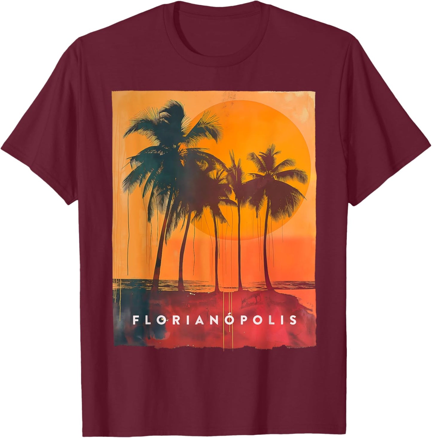 Florianopolis Brazil Retro Beach Sunset Vintage Palm Trees Women T-Shirt - T-Shirt | Maroon
