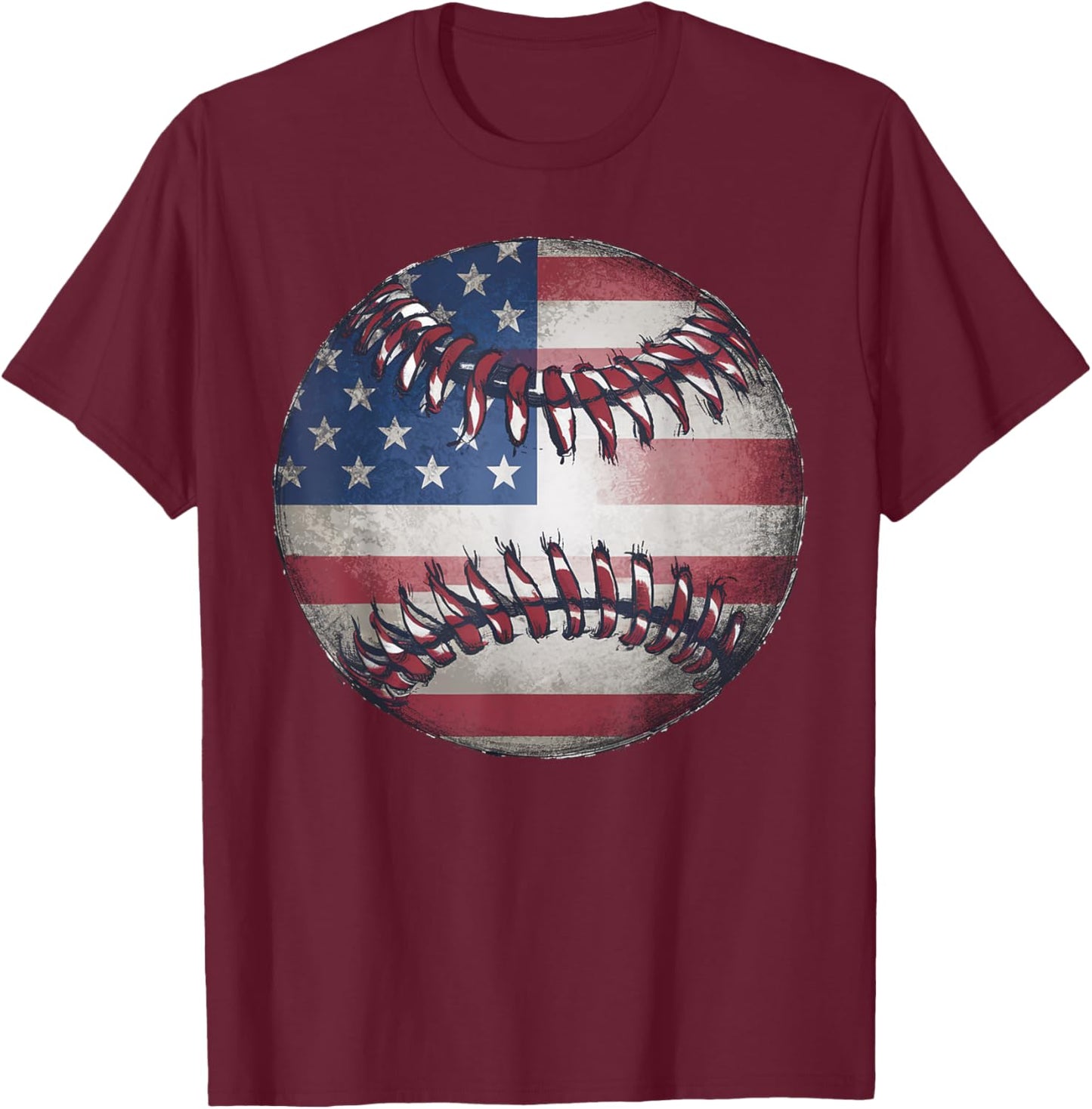 American Flag Baseball Player Bat Fan Catcher Pitcher USA Women Kids Men T-Shirt - T-Shirt | Maroon