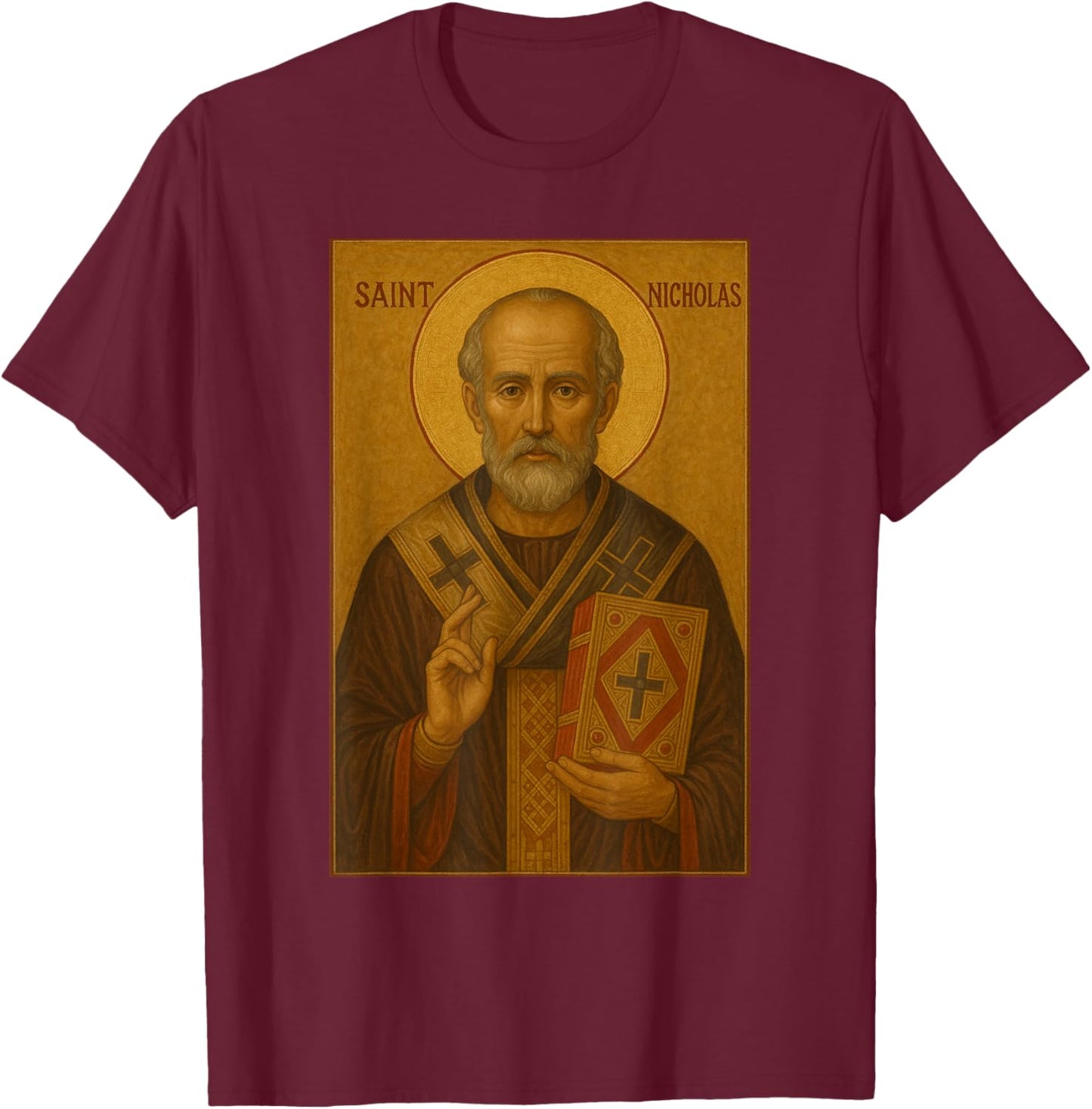 Orthodox Christian Icon of the Saint Nicholas T-Shirt - T-Shirt | Maroon