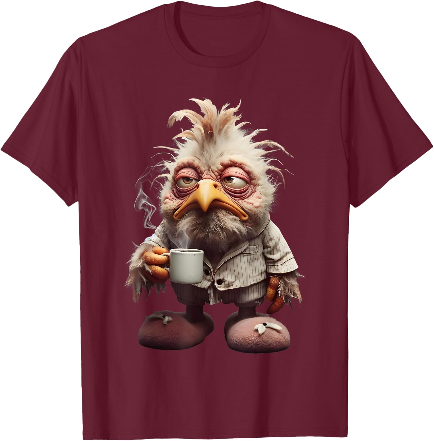 Funny Coffee Chicken Art Print T-Shirt - T-Shirt | Maroon