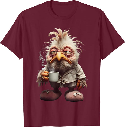 Funny Coffee Chicken Art Print T-Shirt - T-Shirt | Maroon