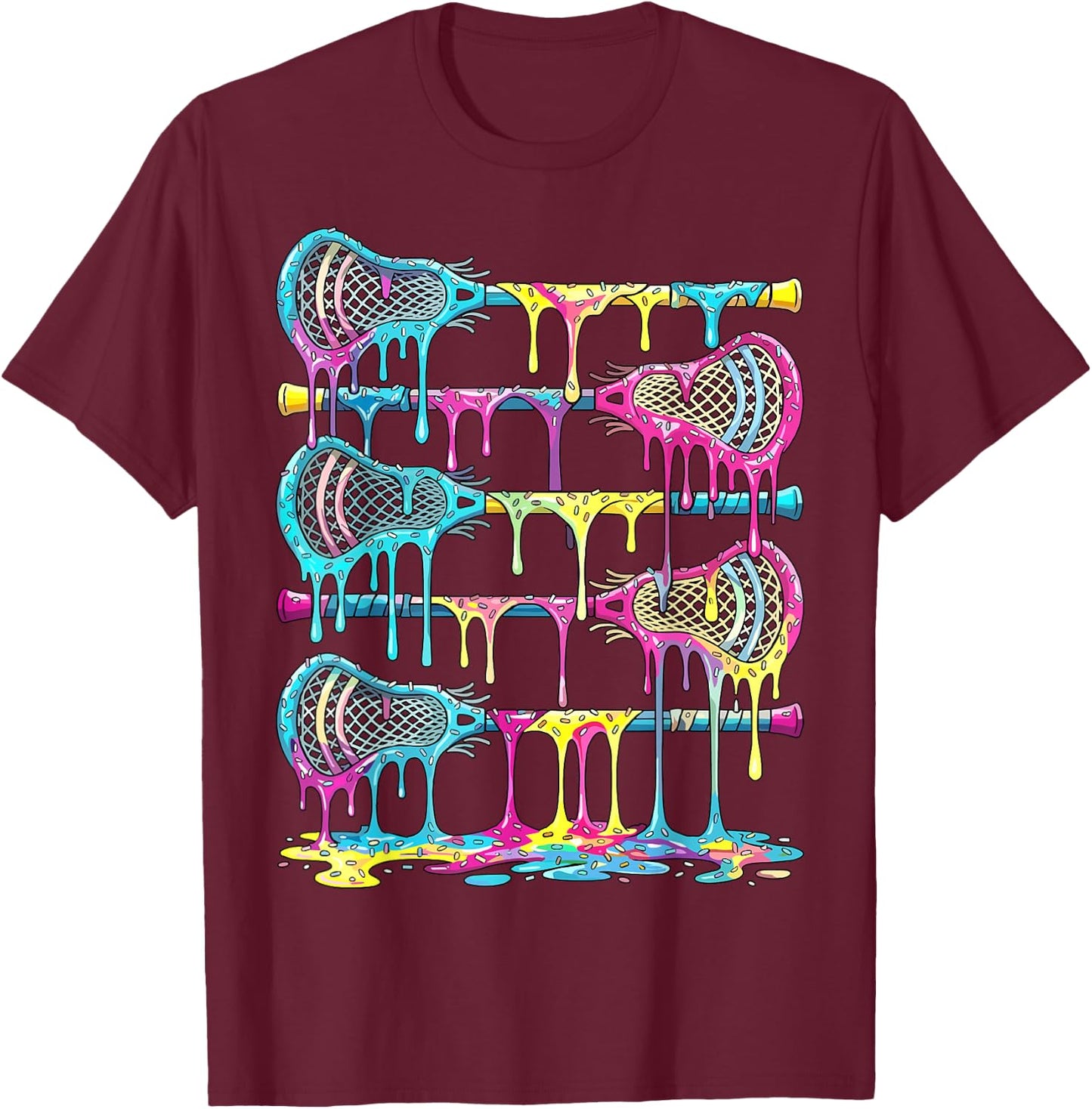 Lacrosse Sticks Drip Ice Cream Lax T-Shirt - T-Shirt | Maroon
