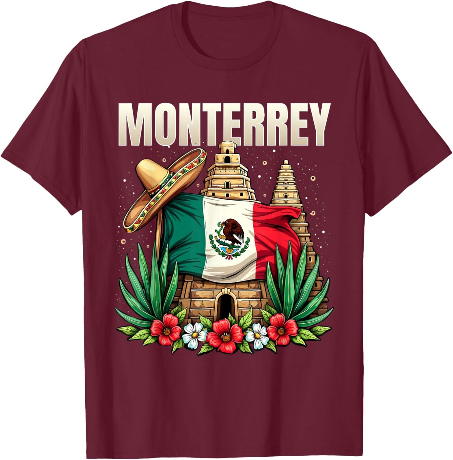 Monterrey Mexico Flag Mexican Vacation T-Shirt - T-Shirt | Maroon