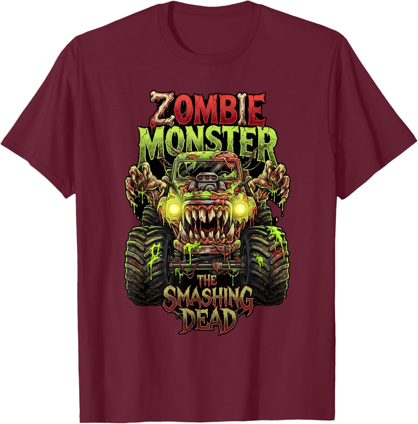 Zombie Monster Truck The Smashing Dead Halloween Boys Kids T-Shirt - T-Shirt | Maroon