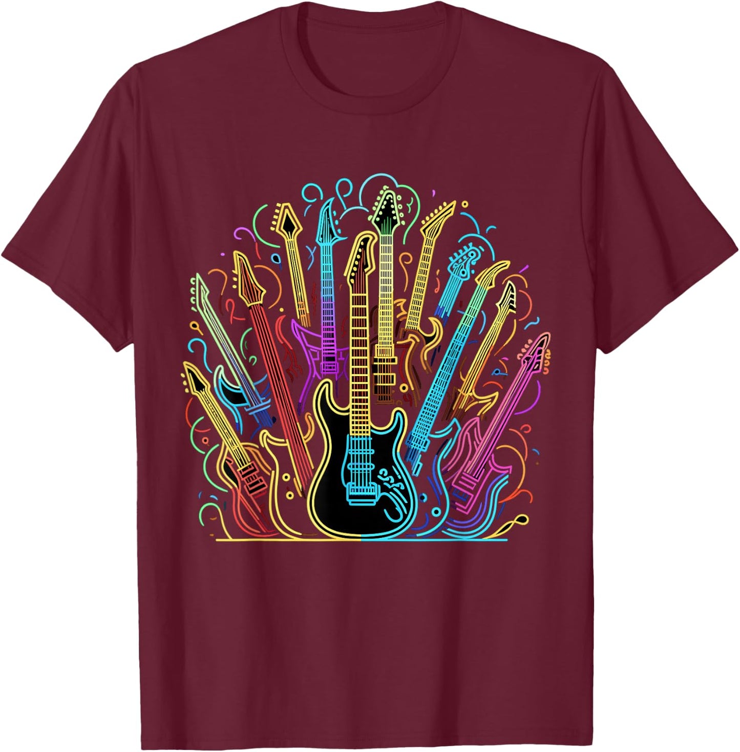 Guitars Electric Colored Acoustic Classical T-Shirt - T-Shirt | Maroon