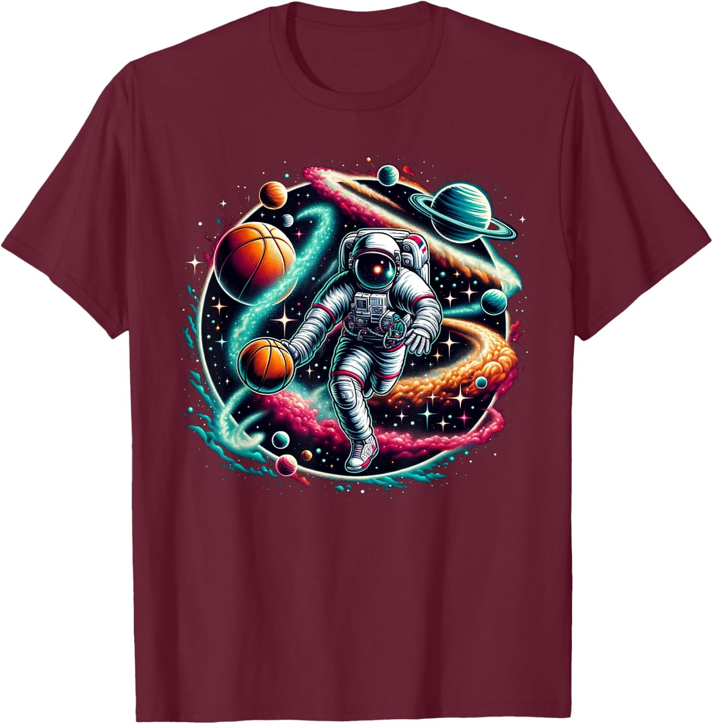 Cool Galaxy Basketball player Astronaut on Basketball T-Shirt - T-Shirt | Maroon