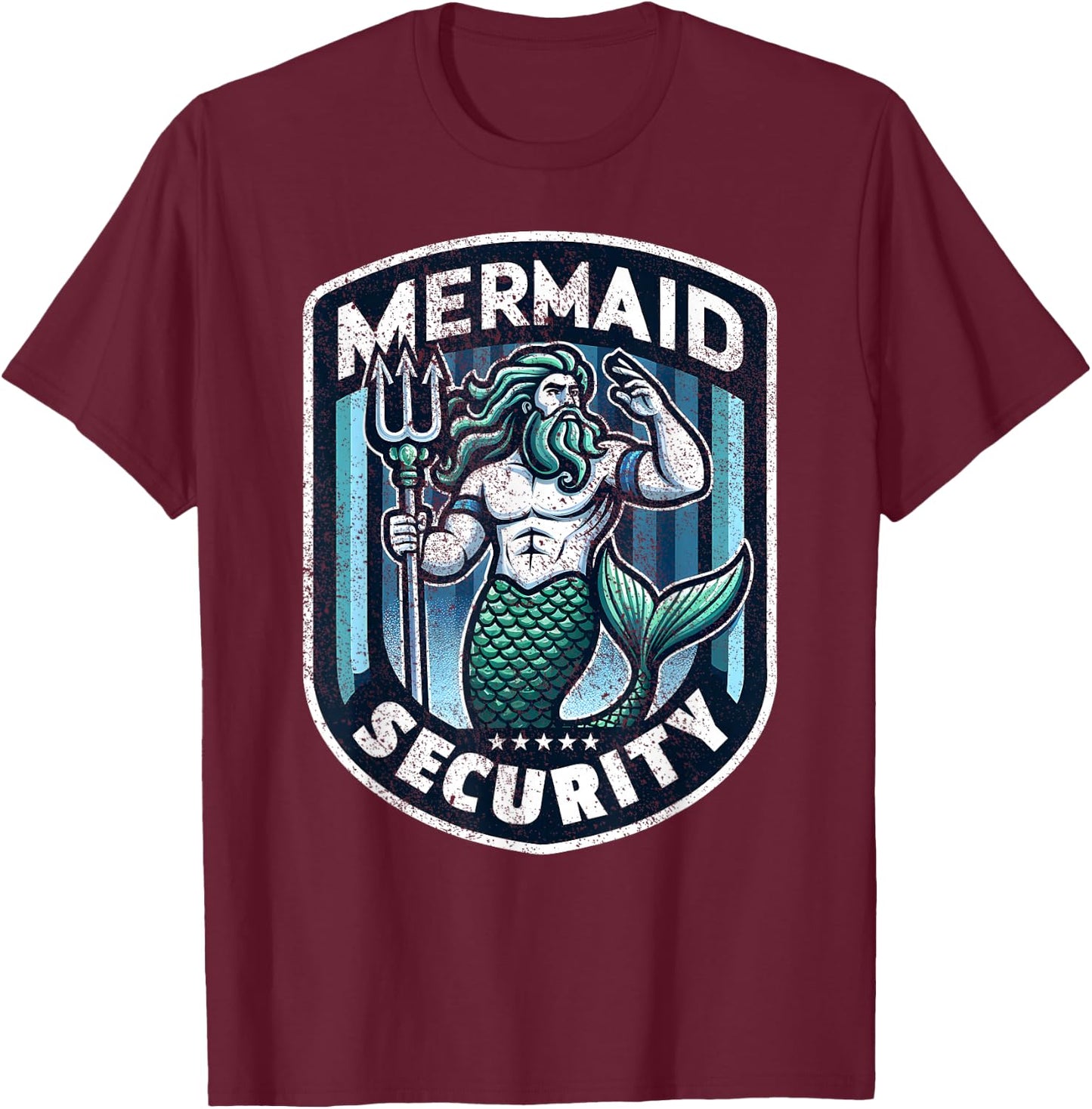 Mermaid Security Father Swimming Parent Swimmer Dad Swim T-Shirt - T-Shirt | Maroon