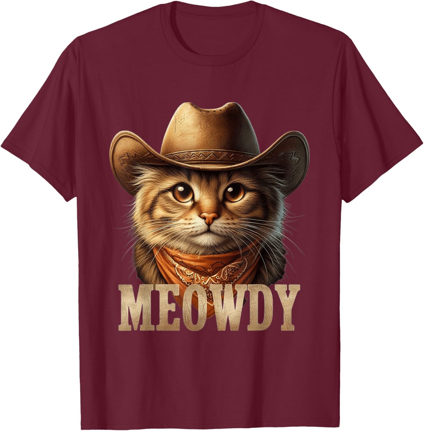 Meowdy Cat Funny Texas Cat Vintage Country Music Cat Cowboy T-Shirt - T-Shirt | Maroon